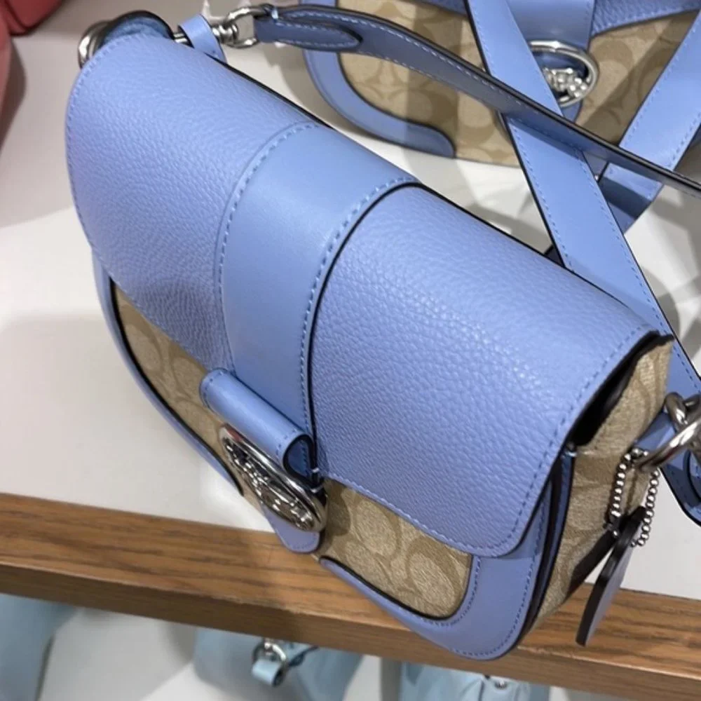 Coach Georgie Saddle Bag In Signature Canvas Light Khaki / Marble Blue - Picture 14 of 16